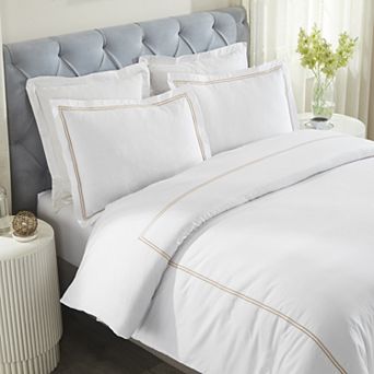 SUPERIOR Fieldstone Cotton Two-Line Embroidered 3 pc Duvet Cover Set