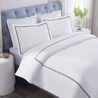 SUPERIOR Fieldstone Cotton Two-Line Embroidered 3 pc Duvet Cover Set