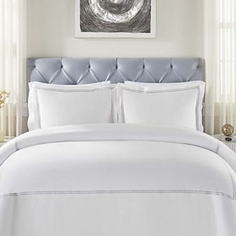 SUPERIOR Fieldstone Cotton Two-Line Embroidered 3 pc Duvet Cover Set