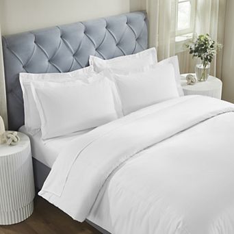 SUPERIOR Fieldstone Cotton Two-Line Embroidered 3 pc Duvet Cover Set