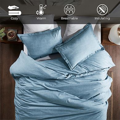 SUPERIOR Melange Flannel Cotton Two-Toned Textured Duvet Cover Set