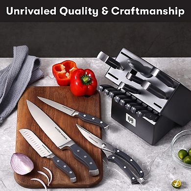 19 Piece Kitchen Knife Set With Wooden Block And Sharpener
