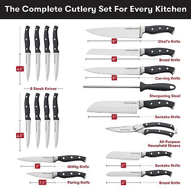 19 Piece Kitchen Knife Set With Wooden Block And Sharpener