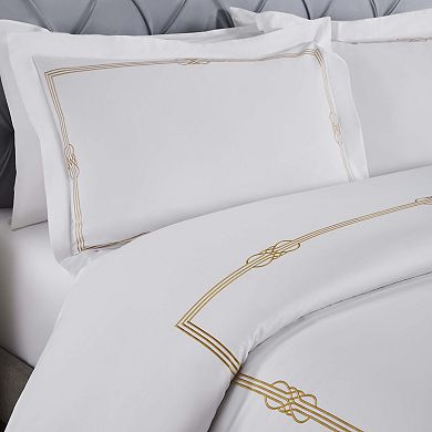 SUPERIOR Moonlawn Cotton Gold Embroidered 3-Piece Duvet Cover Set