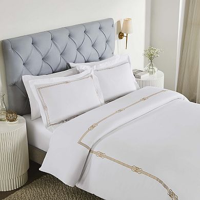 SUPERIOR Moonlawn Cotton Gold Embroidered 3-Piece Duvet Cover Set