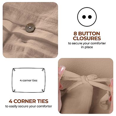 SUPERIOR Cotton Linen Blend Solid 3-Piece Duvet Cover Set