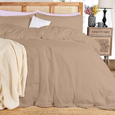 SUPERIOR Cotton Linen Blend Solid 3-Piece Duvet Cover Set