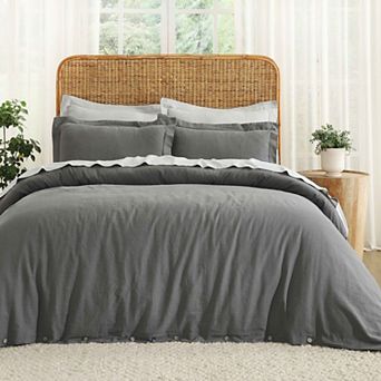 SUPERIOR Cotton Linen Blend Solid 3 pc Duvet Cover Set