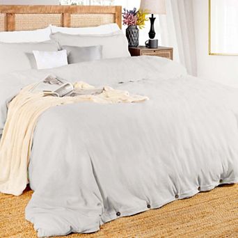SUPERIOR Cotton Linen Blend Solid 3 pc Duvet Cover Set