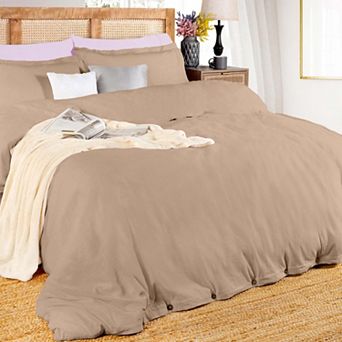SUPERIOR Cotton Linen Blend Solid 3 pc Duvet Cover Set