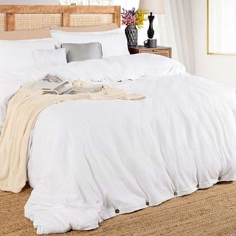 SUPERIOR Cotton Linen Blend Solid 3 pc Duvet Cover Set