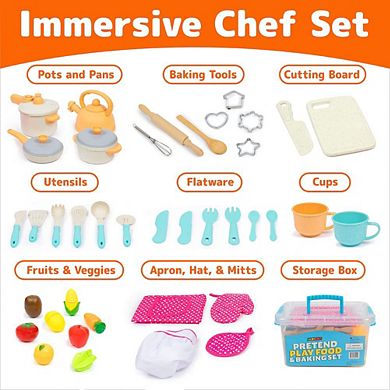 Jaxojoy Pretend Play Chef and Kitchen Food Set