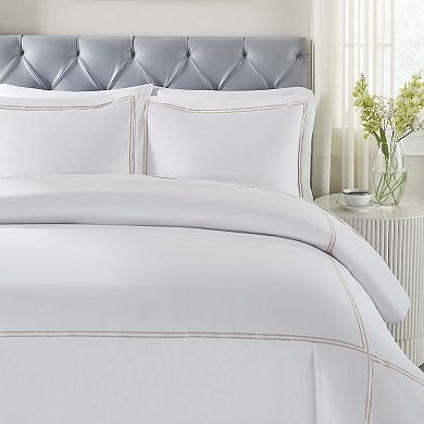 SUPERIOR Spring Blooms Cotton Two-Line Embroidered 3-Piece Duvet Cover Set