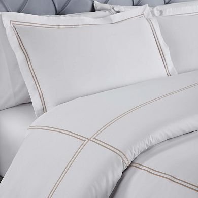 SUPERIOR Spring Blooms Cotton Two-Line Embroidered 3-Piece Duvet Cover Set