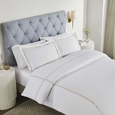 SUPERIOR Spring Blooms Cotton Two-Line Embroidered 3-Piece Duvet Cover Set