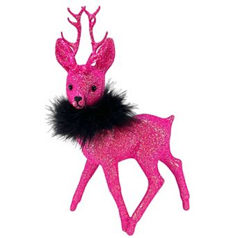 Pinnacle Peak Trading Ino Schaller Hot Pink Glitter Male Buck Deer With Black Boa Figurine 10 Inch