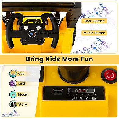 12v Kids Ride-on Construction Tractor With Adjustable Bucket-yellow