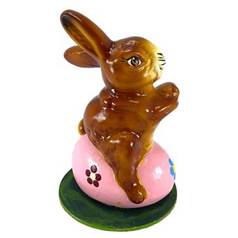 Pinnacle Peak Trading Ino Schaller Easter Bunny Rabbit On Pink Egg German Paper Mache 4.25 Inch
