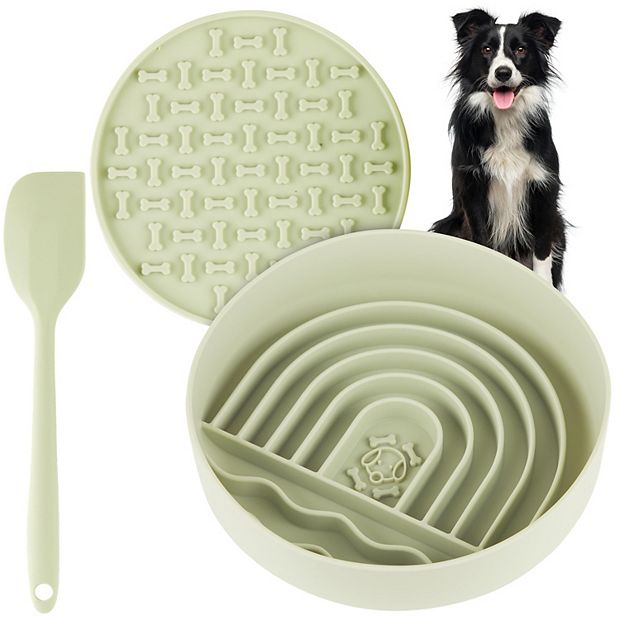 Hertzko Slow Feeder Dog Bowl Set Green
