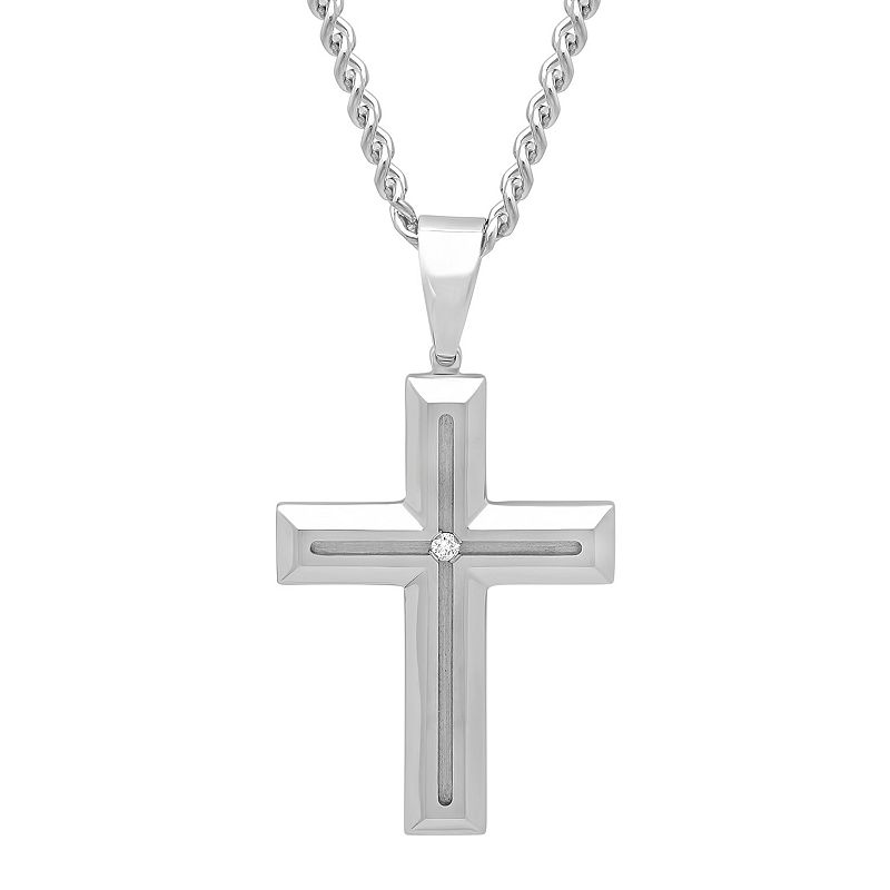 Men's Jewelry Nation Stainless Steel Diamond Accent Cross Pendant Necklace, Size: 24"