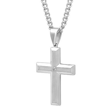Men's Jewelry Nation Stainless Steel Diamond Accent Cross Pendant Necklace