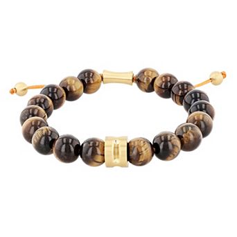 Men's Steel Nation Stainless Steel Gold Tone Tiger's Eye Bolo Bracelet