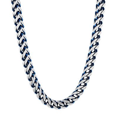 Men s Jewelry Nation Stainless Steel Blue Ion Plated Franco Chain Necklace