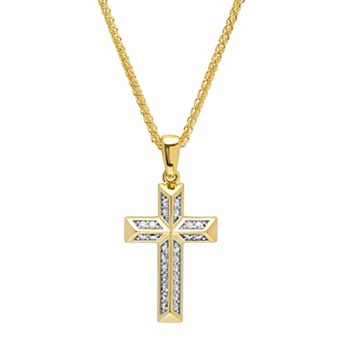 Men's Jewelry Nation Sterling Silver and 14k Gold Cubic Zirconia Cross Pendant Necklace