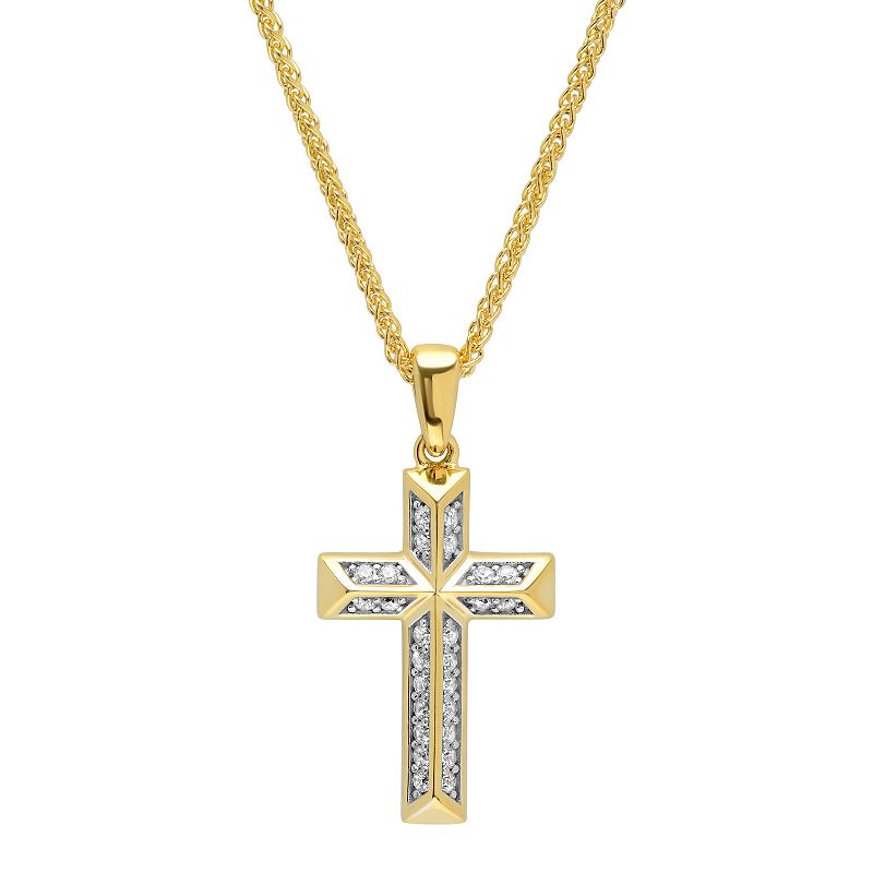 Men's Jewelry Nation Sterling Silver and 14k Gold Cubic Zirconia Cross Pendant Necklace, Size: 24", Gold Tone