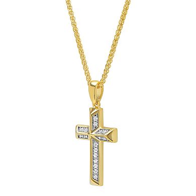Men's Jewelry Nation Sterling Silver and 14k Gold Cubic Zirconia Cross Pendant Necklace