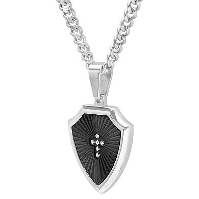 Men's Jewelry Nation Stainless Steel Diamond Accent Black Ion-Plated Shield Pendant Necklace