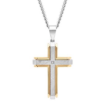 Men's Steel Nation Stainless Steel Diamond Accent Two-Tone Cross Pendant Necklace