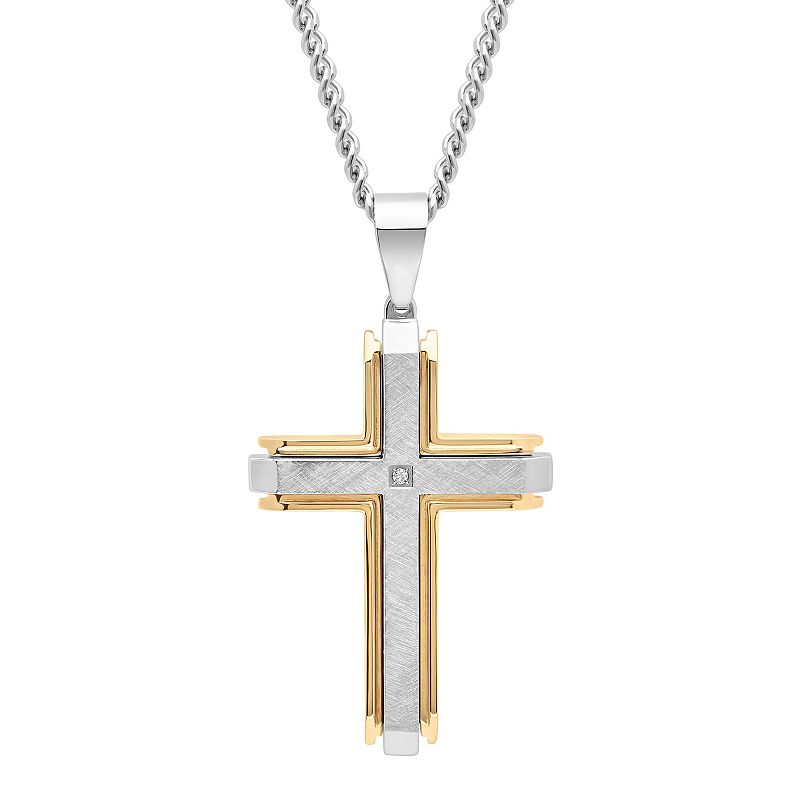 Men's Jewelry Nation Stainless Steel Diamond Accent Two-Tone Cross Pendant Necklace, Size: 24", Two Tone