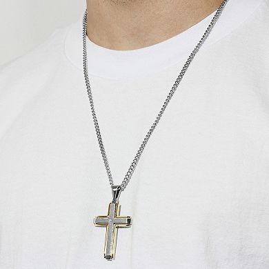 Men's Jewelry Nation Stainless Steel Diamond Accent Two-Tone Cross Pendant Necklace