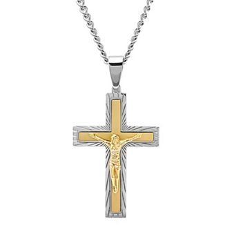 Men's Steel Nation Stainless Steel Gold Tone Crucifix Pendant Necklace