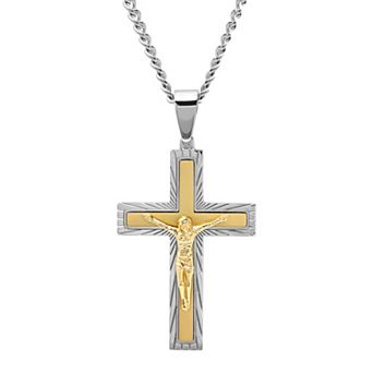 Men's Steel Nation Stainless Steel Gold Tone Crucifix Pendant Necklace