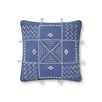 Loloi Blue Ivory Embroidered 18" x 18" Throw Pillow
