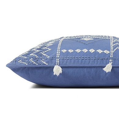 Loloi Blue Ivory Embroidered 18" x 18" Throw Pillow