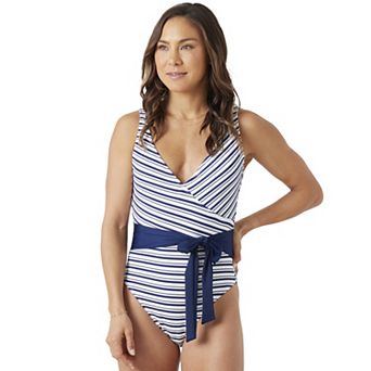 Women's Nautica Tummy Control Adjustable Straps Surplice One-Piece Swimsuit