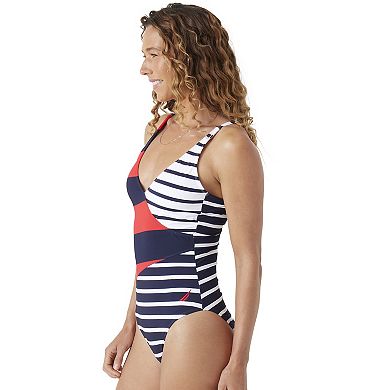 Women's Nautica All Hands On Deck Surplice One-Piece Swimsuit