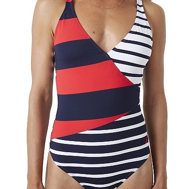 Women's Nautica All Hands On Deck Surplice One-Piece Swimsuit