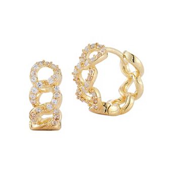 Sunkissed Sterling Small Cubic Zirconia Curb Hoop Earrings
