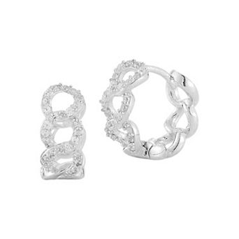 Sunkissed Sterling Small Cubic Zirconia Curb Hoop Earrings