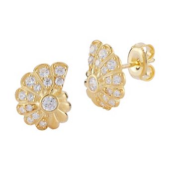 Sunkissed Sterling Cubic Zirconia Seashell Stud Earrings