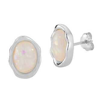 Sunkissed Sterling Simulated White Opal Stud Earrings