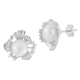 Sunkissed Sterling Freshwater Cultured Pearl Seashell Stud Earrings