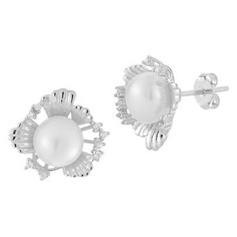 Sunkissed Sterling Freshwater Cultured Pearl Seashell Stud Earrings