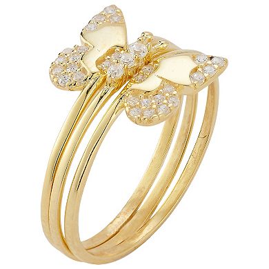 Sunkissed Sterling Cubic Zirconia Butterfly Ring Set