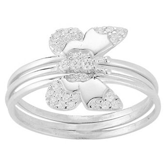 Sunkissed Sterling Cubic Zirconia Butterfly Ring Set