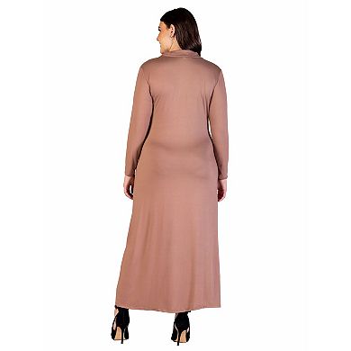 Plus Size 24Seven Comfort Apparel Comfortable Collared Wrap Maxi Dress